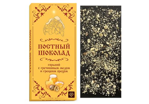 Постный горький шоколад с медом и грецким орехом, 100г