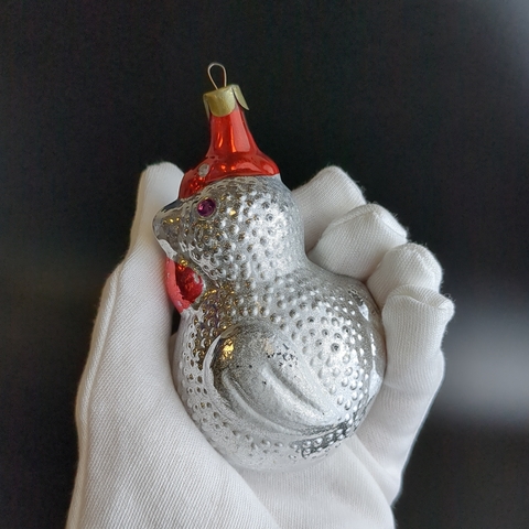 Ёлочная игрушка "курочка", стекло, ручная роспись, 11.5 см, винтаж СССР 1960-1980 гг