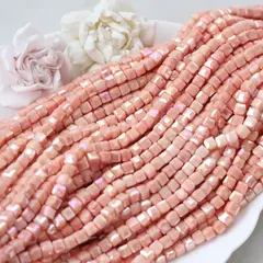 Хрусталь (стекло) граненный, кубик, персиково-розовый, 6 мм, 1 нить, К238