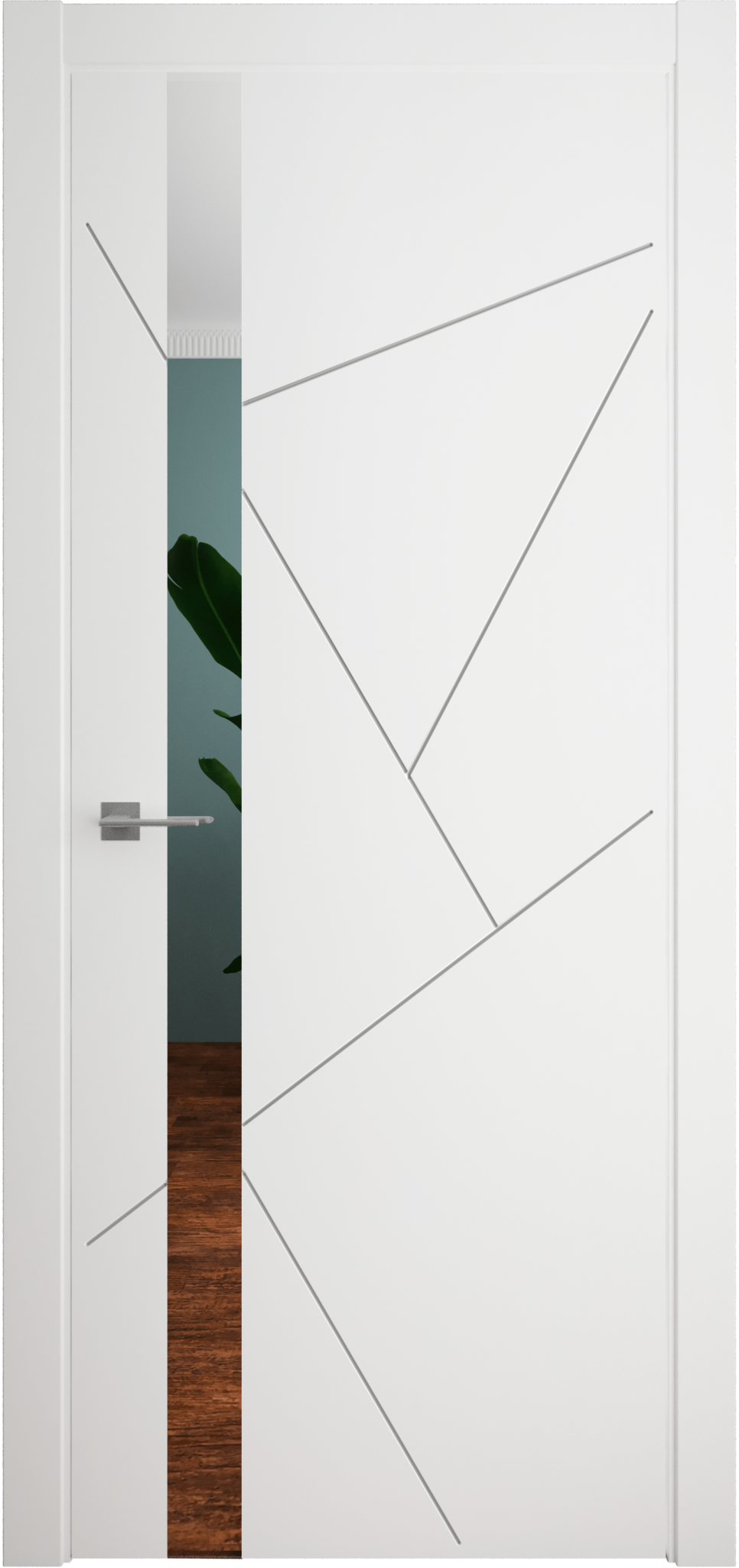 Дверь межкомнатная Альберо (Фрегат) Геометрия (Эмаль) Геометрия-6 (предустановлена магнитная защелка хром/никель матовый), цвет белый, эмаль, зеркало Грей