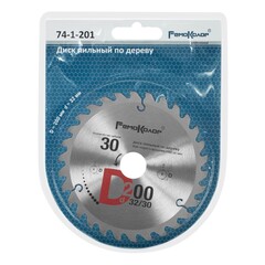 74-1-201 Диск пильный по дереву, переходное кольцо 16/20/22/25,4/30мм, 200x32x30T (РемоКолор)