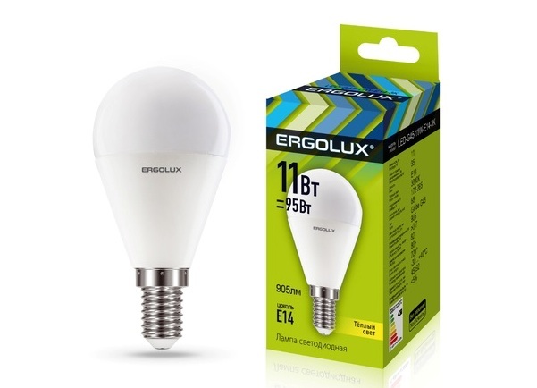 Лампа Ergolux LED-G45-11W-E14-3K (теплый свет)