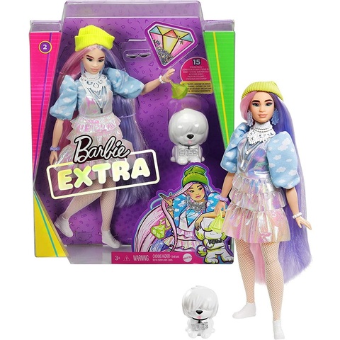 Барби Экстра 2 с Розовыми и Фиолетовыми Волосами с Щенком