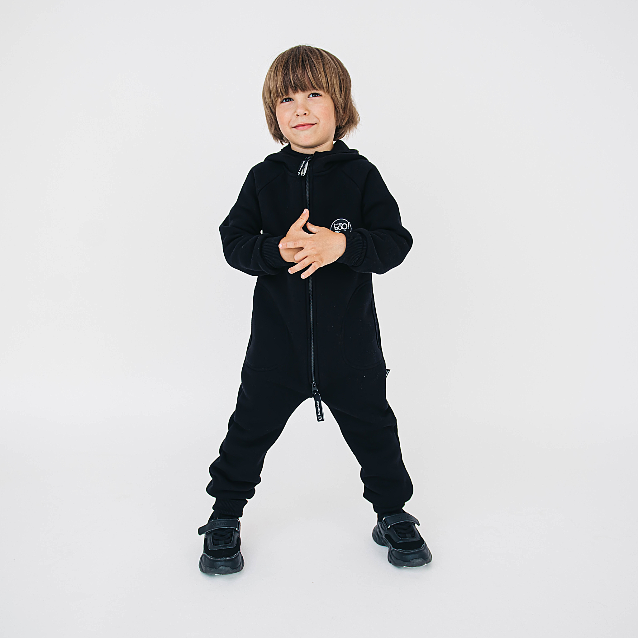 Warm hooded jumpsuit with pockets - Black