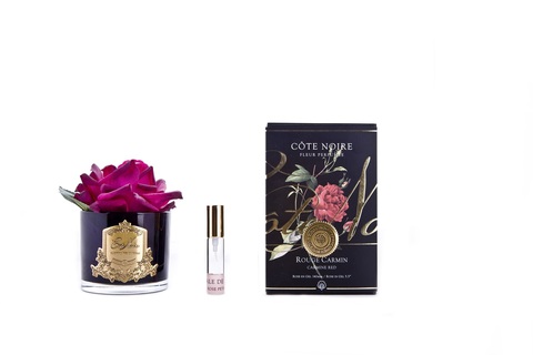 Ароматизированная роза в черной вазе и 1 спрей 16х10.5х10.5 Cote Noire French Rose Carmine Red