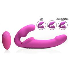 Розовый безремневой страпон с вибрацией и функцией расширения Inflatable Ergo-Fit Strapless Strap-On - 
