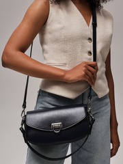 Сумка кожаная на плечо багет синяя