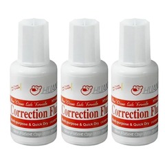 
          Штрих корректор жидкий канцелярский в пластиковом флаконе 3 шт по 20 мл, с кисточкой, Huanyang, белая замазка на спиртовой основе