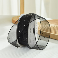 Лента органза со стразами (4см*9,14м), Черный, 1 шт.