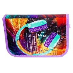 Пенал 1 отделение 2 откидные планки Alingar, лам. картон, молния, 140 х 210 мм, "Наушники", оранжево-красный (бирюзовые наушники)