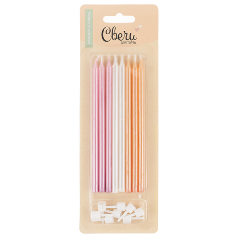 Свечи  Нежный Металлик с держат., МИКС, 12 см, 8 шт.