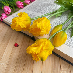 Тюльпаны силиконовые как настоящие, Волнистый край, качество ПРЕМИУМ, Желтые, высота 40 см, букет 5 штук.