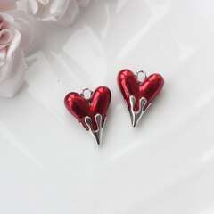 УЦЕНКА!!! Подвеска Сердце с красной эмалью, 25*20 мм, родий, У029