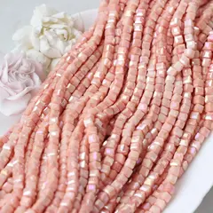 Хрусталь (стекло) граненный, кубик, персиково-розовый, 6 мм, 1 нить, К238