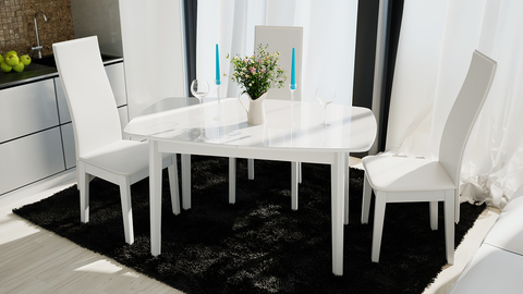 Стол обеденный «Портофино» (Белый глянец/Стекло белое) обеденный для кухни , столовой и гостинной . Тип 26