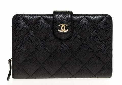 Женский черный стеганый кожаный кошелек Chanel с L-молнией