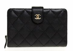 Женский черный стеганый кожаный кошелек Chanel с L-молнией
