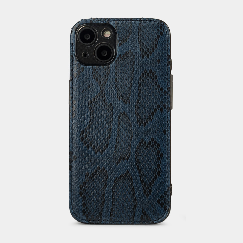 Чехол-накладка для iPhone 13 из натуральной кожи питона, синего цвета