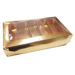 Коробка для эклеров с окошком 24х14х5 см с ложементом Золото
