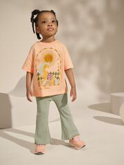 Футболка и легинсы-клеш в комплекте для девочки Next AD5-471, Светло-оранжевый, Хаки