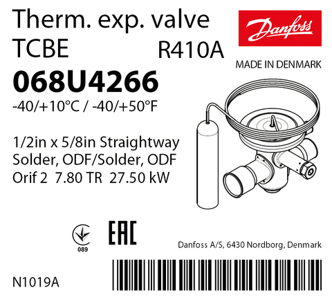 Терморегулирующий клапан Danfoss TCBE 068U4266 (R410A, без МОР)
