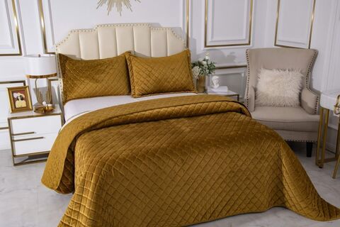 Покрывало 160х220 и наволочка 50х70 Sofi De MarkO Натаниэль Горчичный