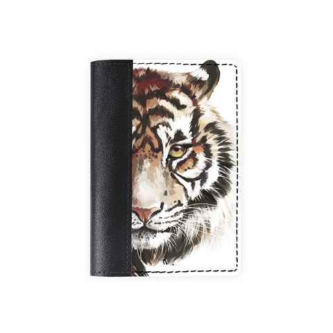 Обложка на паспорт комбинированная "Тигр рисунок", черная
