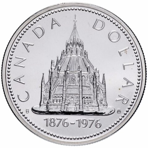 1 доллар. Парламентская библиотека. Канада. Серебро. 1976 год. BrUNC