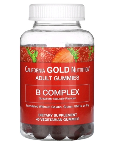 California Gold Nutrition, Жевательные таблетки с комплексом витаминов группы B, без желатина и глютена, натуральный клубничный вкус, 45 жевательных таблеток