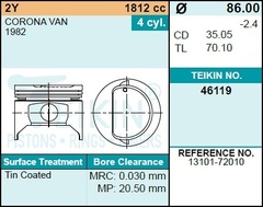 Поршень двигателя TEIKIN 46119 STD (4шт/упак)