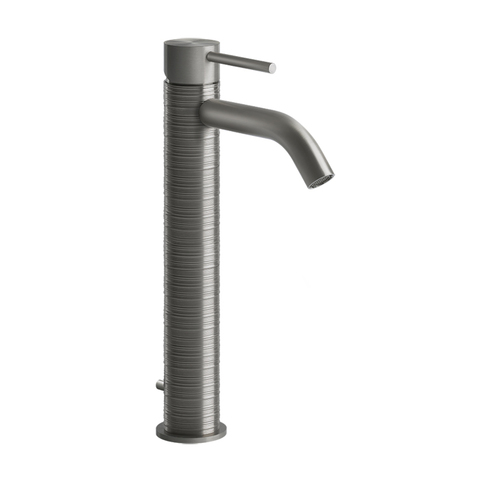 Gessi 316 Смеситель для раковины на 1 отверстие, высокий, h=305мм, с донным клапаном, излив 123мм, цвет: steel brushed 54304#239