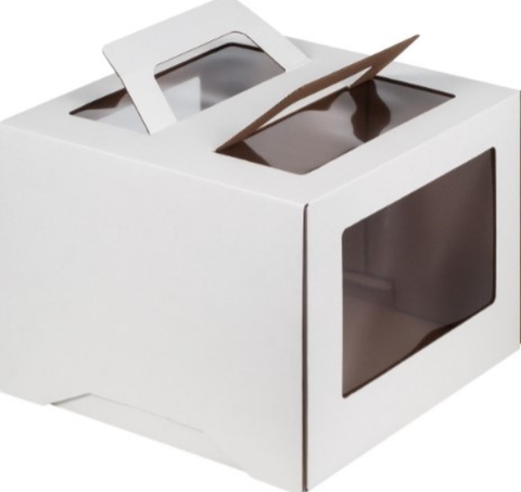 Коробка для торта 28х28х20 см с ручками, белая