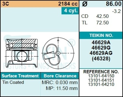 Поршень двигателя TEIKIN 46629G STD (4шт/упак)