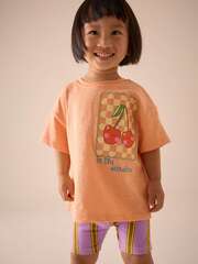 Футболка и шорты-велосипедки в комплекте для девочки Next E51-379, Оранжевый, Сиреневый