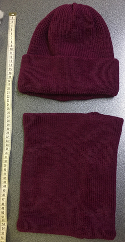 Зимняя объемная шапочка бини с отворотом и шарф-воротник 