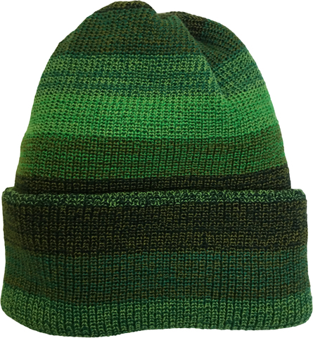 Зимняя шапка бини с отворотом в зеленую полоску