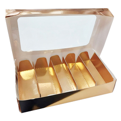 Коробка для эклеров с окошком 24х14х5 см с ложементом Золото