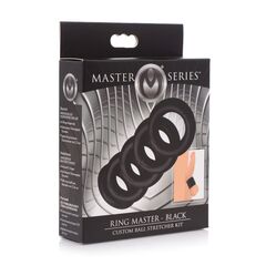 Комплект из 5 черных эрекционных колец для мошонки Ring Master Custom Ball Stretcher Kit - 