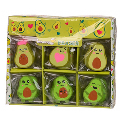 
          Набор ластиков фигурных 6 штук, в виде авокадо, Qihao, мягкие цветные, размер 4.5*3.3 см, школьные стерки для детей