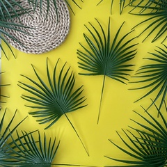 Пальма круглая зеленая, лист 20 см, зелень искусственная, набор 15 листьев.