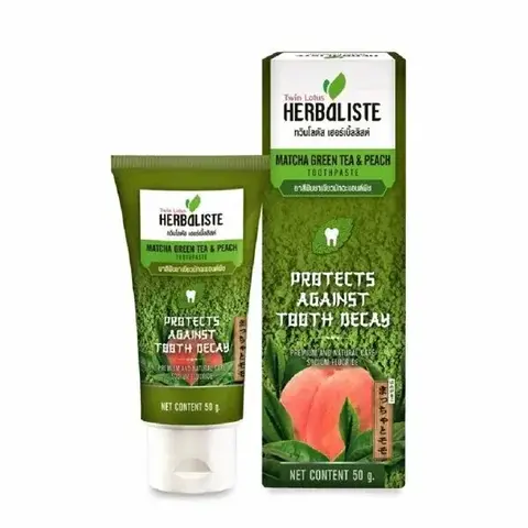 Зубная паста ЗЕЛЁНЫЙ ЧАЙ МАТЧА И ПЕРСИК защита от кариеса, Herbalsite MATCHA GREEN TEA & PEACH Toothpaste, Protects against tooth decay, Twin Lotus, 50 г