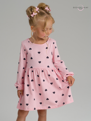 Платье Моана черные сердечки на розовом