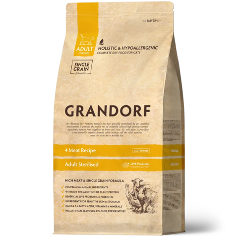 GRANDORF 4 вида мяса Для стерилизованных кошек и кастрированных котов
