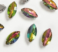 Стразы пришивные стекло в оправе, р. 18х9 мм, хамелеон