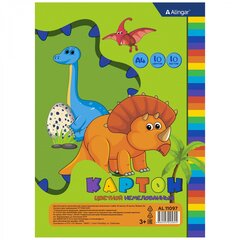 
          Картон цветной Alingar, А4, немелованный, 10 листов, 10 цветов, односторонний, зол+серебро, пакет, "Динозавры"