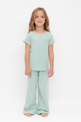 пижама  для девочки  К 1636/голубая дымка,двойная клетка
