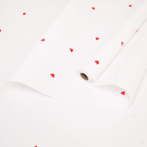 Упаковочная пленка/для цветов, Матовая двусторонняя, Сердечки, белая с красным, 65 мкм, 0,57*10 м