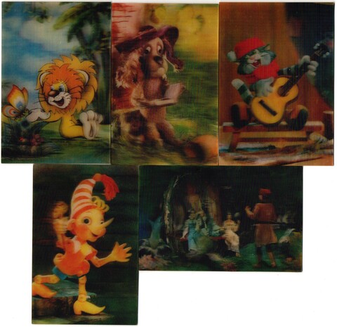 № 64 Набор из 5 переливных (стерео) Календариков . Мультфильмы СССР 1985, 1986, 1987, 1988 гг.