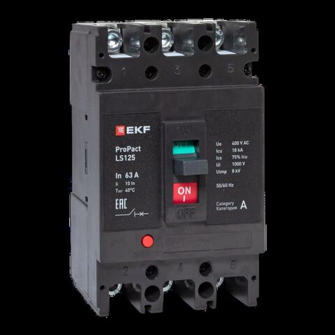 Выключатель автоматический в литом корпусе ProPact LS125 63А 3P 18кА EKF