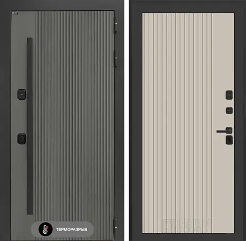 Уличная входная дверь с терморазрывом Термолаб 1 тепло Асфальт с патиной 29 Крем софт рельеф